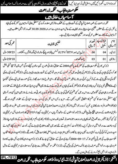 Agriculture Department Punjab Jobs September 2020 Disabled Quota Latest