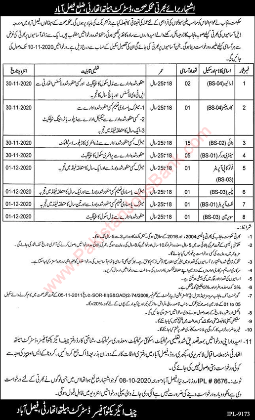 Health Department Faisalabad Jobs October 2020 Dai, Sanitary Workers & Others Latest