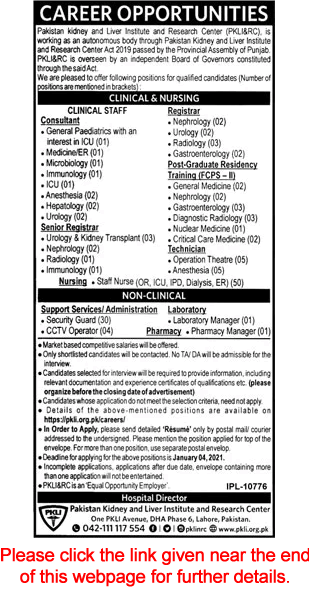 Pakistan Kidney and Liver Institute Jobs December 2020 PKLI Nurses, Security Guards, Medical Specialists & Others Latest
