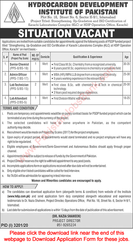 Hydrocarbon Development Institute of Pakistan Jobs December 2020 HDIP Karachi Application Form Latest