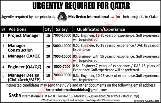Redco International Qatar Jobs 2021 February Managers & Engineers Latest