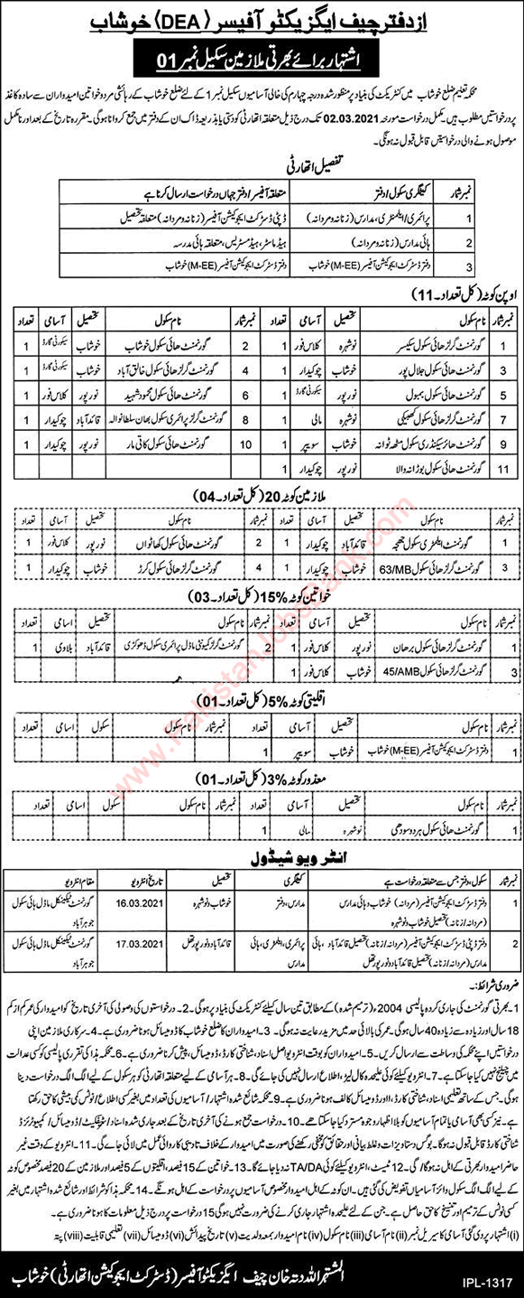 Education Department Khushab Jobs 2021 February District Education Authority Latest