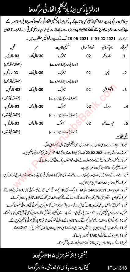 Parks and Horticulture Authority Sargodha Jobs 2021 February PHA Latest