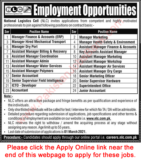 NLC Jobs February 2021 Apply Online National Logistics Cell Latest