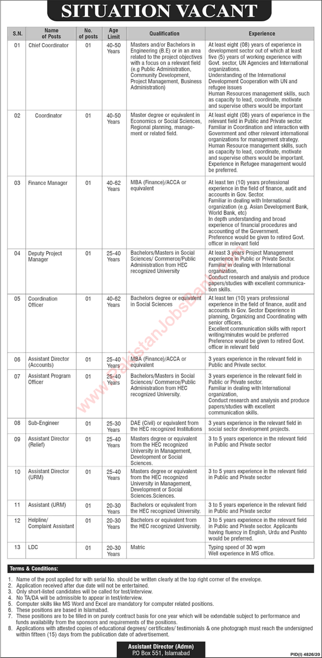 PO BOX 551 Islamabad Jobs 2021 March Assistant Directors & Others Public Sector Organization Latest