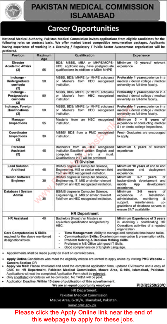 Pakistan Medical Commission Islamabad Jobs March 2021 April PMC Apply Online Latest