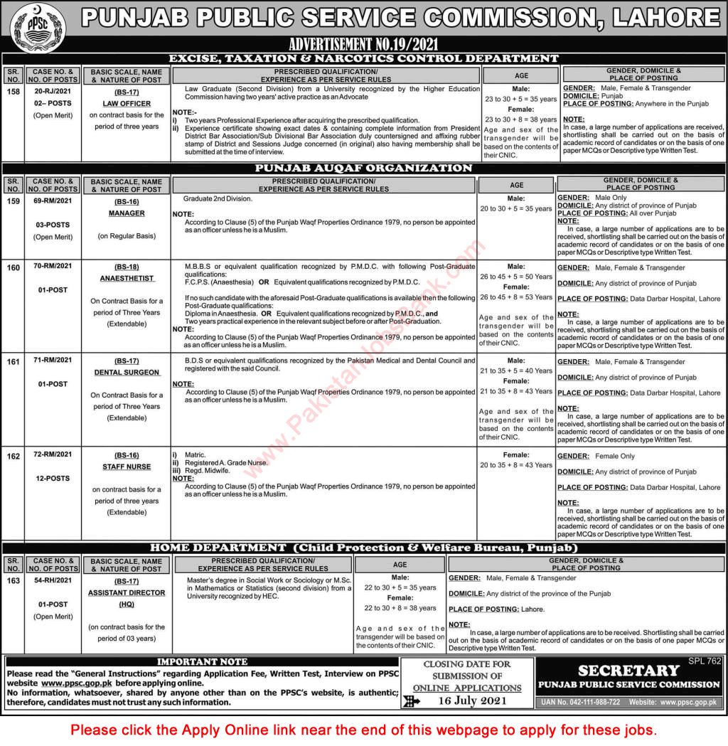 PPSC Jobs July 2021 Apply Online Consolidated Advertisement No 19/2021 Latest