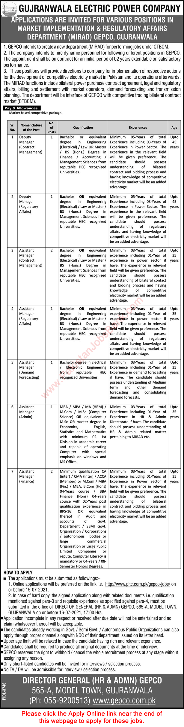 GEPCO Jobs 2021 July WAPDA Application Form Deputy / Assistant Managers Latest