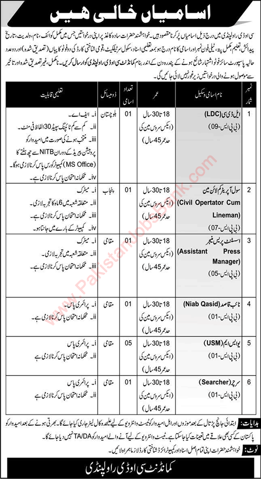 COD Rawalpindi Jobs July 2021 Central Ordnance Depot Pak Army Latest