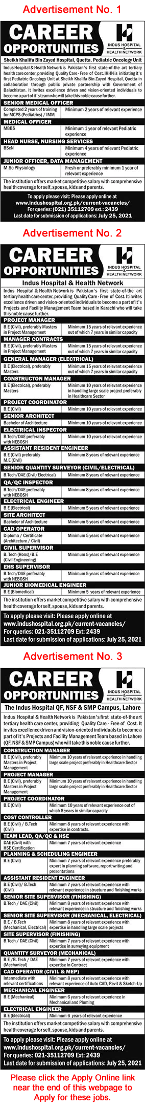 Indus Hospital Jobs July 2021 Apply Online Engineers, Managers, Supervisors & Others Latest
