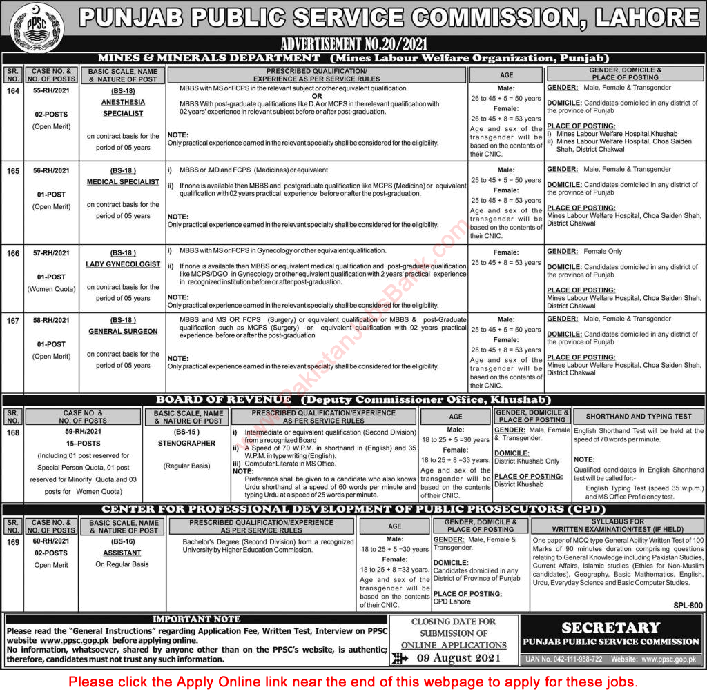PPSC Jobs July 2021 Apply Online Consolidated Advertisement No 20/2021 Latest
