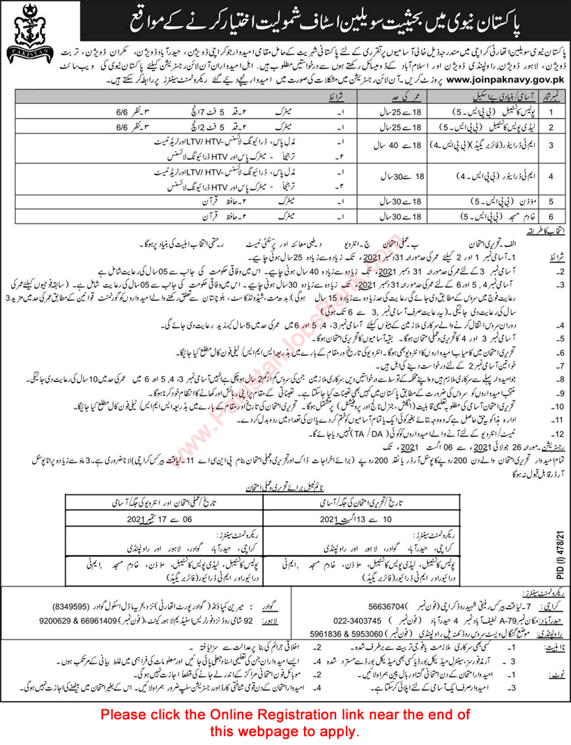 Pakistan Navy Jobs July 2021 Online Registration Police Constable, Drivers & Others Latest