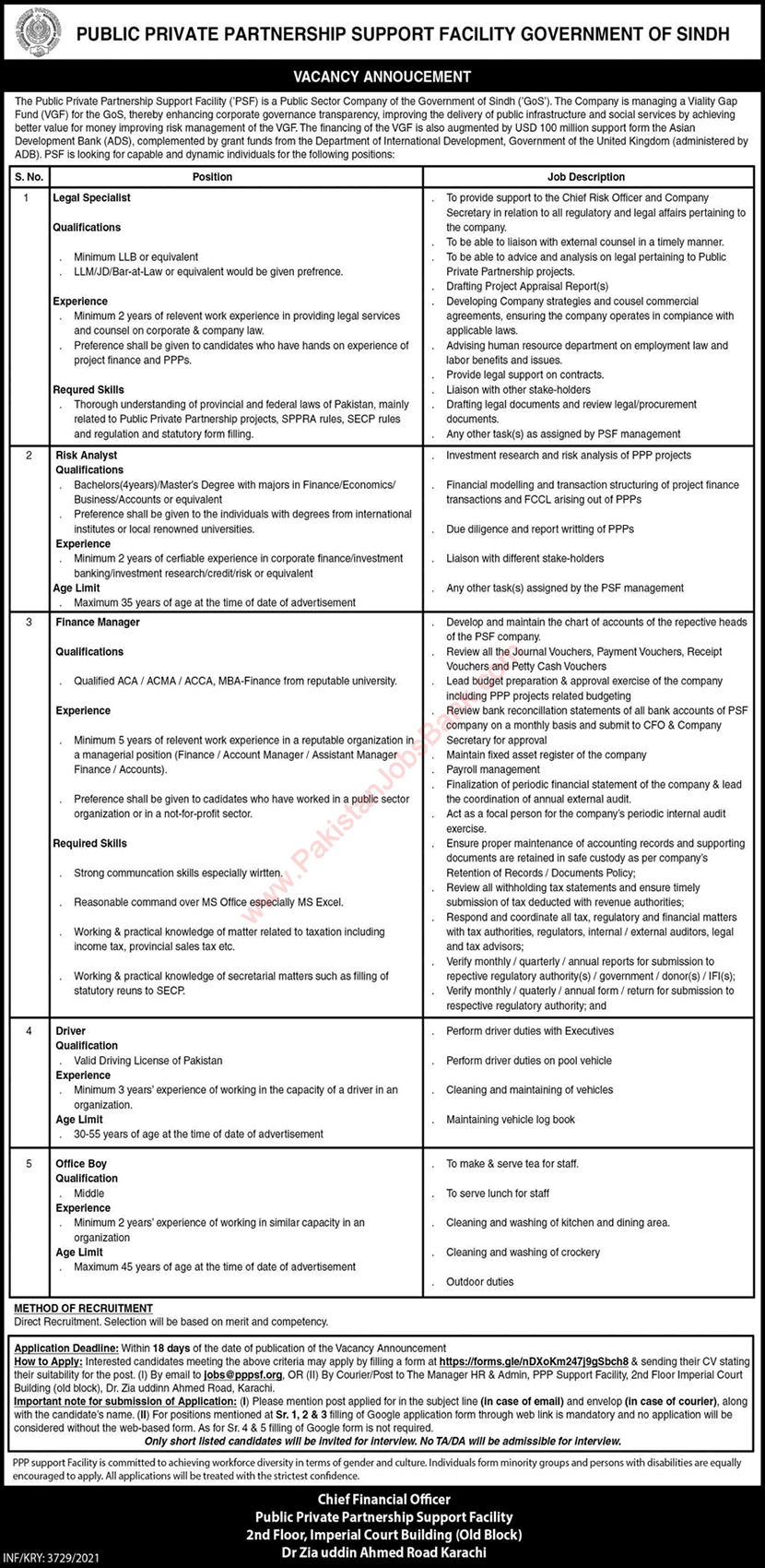 Public Private Partnership Support Facility Sindh Jobs 2021 October PSF Latest