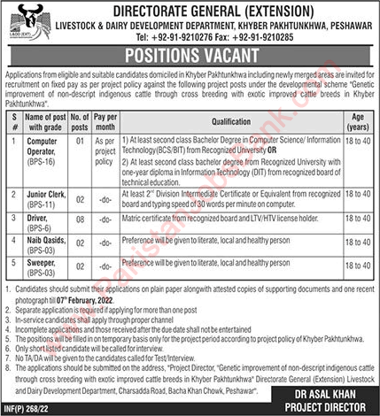 Livestock and Dairy Development Department KPK Jobs 2022 Drivers, Clerks & Others Latest