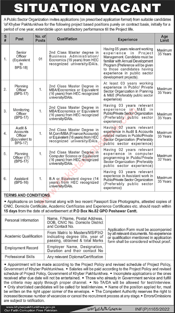 PO Box 82 GPO Peshawar Jobs 2022 February / March Public Sector Organization Latest
