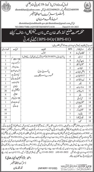 Health Department Tando Muhammad Khan Jobs 2022 March Sanitary Workers & Others Latest