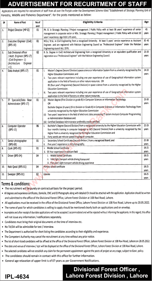 Forest Department Lahore Jobs May 2022 Computer Operators & Others Latest