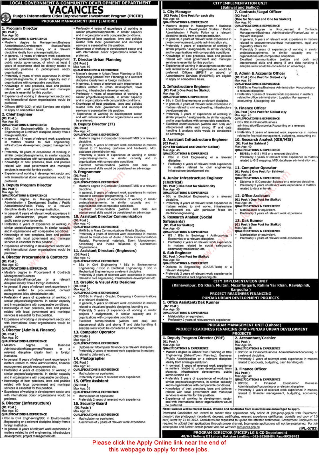 Local Government and Community Development Department Punjab Jobs June 2022 PICIIP Apply Online Latest