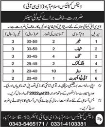 Defence Complex Islamabad Jobs 2022 June Waiters & Others Latest