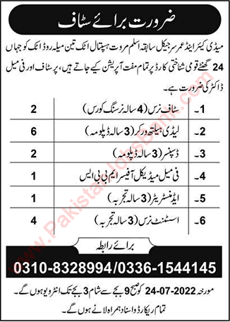Medicare and Umar Surgical Hospital Attock Jobs 2022 July Aslam Marwat Hospital Lady Health Workers & Others Latest