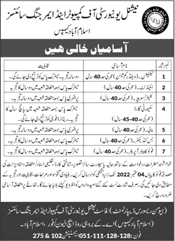 FAST National University Islamabad Jobs August 2022 Technicians & Others Latest