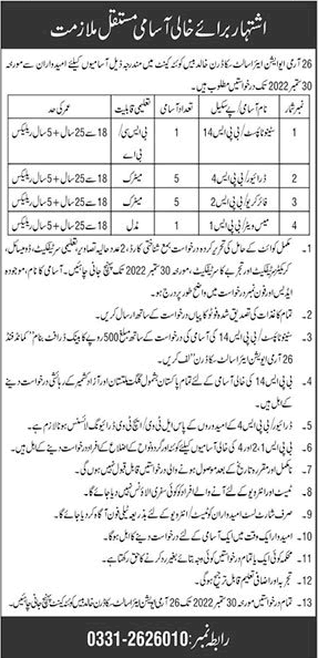 26 Army Aviation Air Assault Squadron Khalid Base Quetta Jobs 2022 September Pak Army Drivers & Others Latest