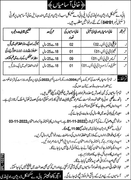 Highway Mechanical Division Rawalpindi Jobs 2022 October Gracers, Coolie & Others Latest