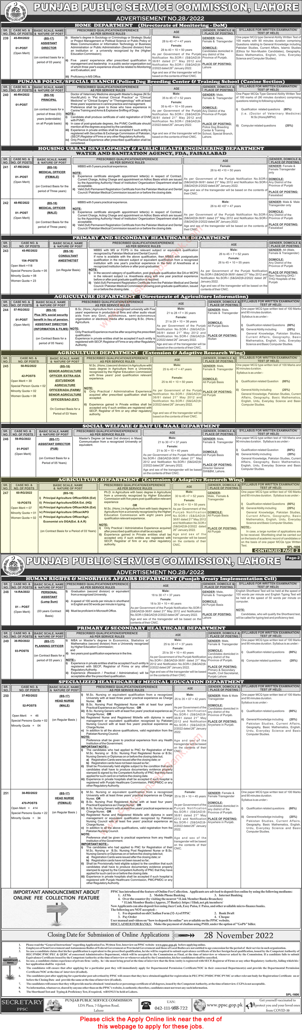 Agriculture Department Punjab Jobs November 2022 PPSC Apply Online Agriculture Officers & Others Latest