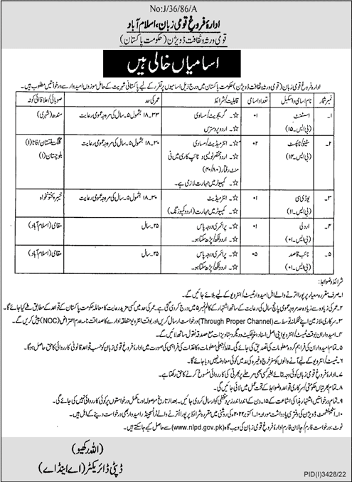 National Language Promotion Department Jobs 2022 December Application Form Naib Qasid & Other Latest