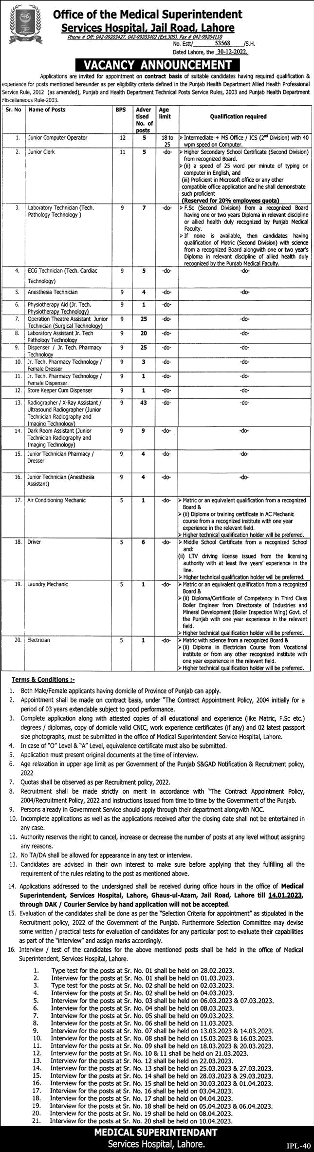 Services Hospital Lahore Jobs 2023 X-Ray Assistants, Radiographers, Medical Technicians & Others Latest