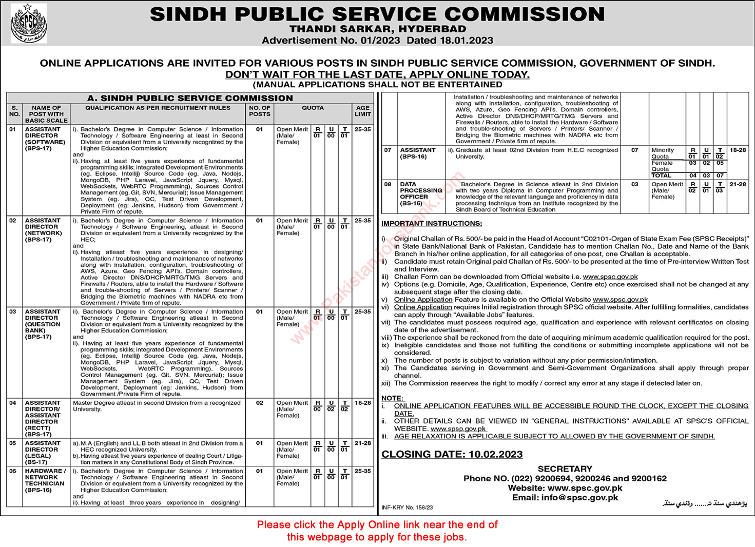 SPSC Jobs 2023 Apply Online Sindh Public Service Commission Latest