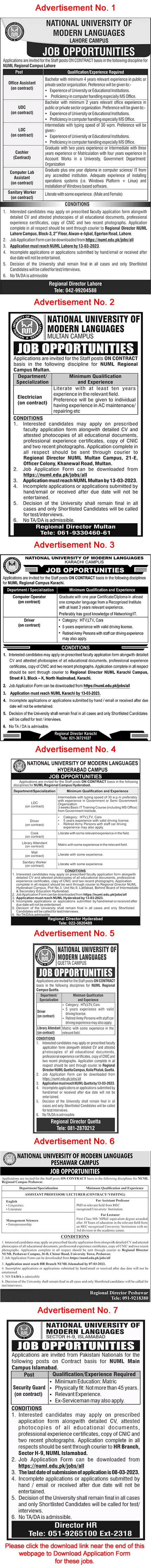 NUML University Jobs 2023 February Application Form National University of Modern Languages Latest