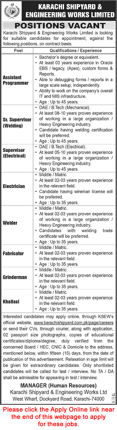 Karachi Shipyard and Engineering Works Jobs 2023 March KSEW Online Apply Latest
