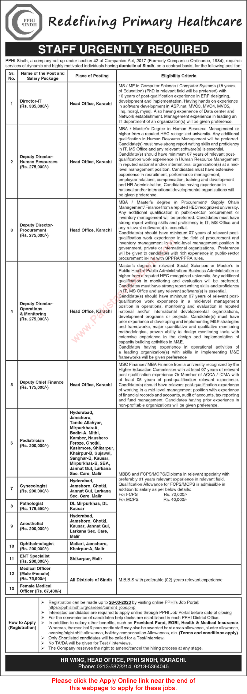 PPHI Sindh Jobs March 2023 Apply Online People's Primary Healthcare Initiative Latest