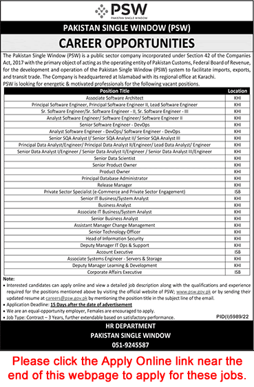 Pakistan Single Window Jobs April 2023 Online Apply PSW Software Engineers & Others Latest
