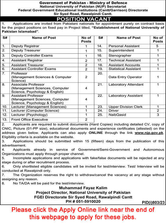 Federal Government Educational Institutions Cantt Garrison Jobs August 2023 Online Apply Latest