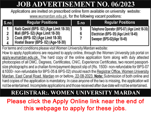 Women University Mardan Jobs August 2023 Apply Online Latest