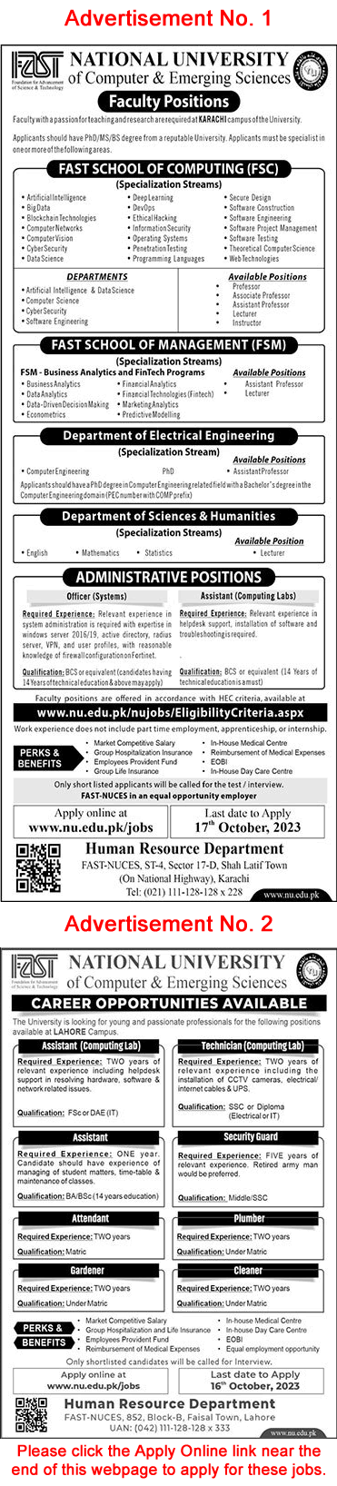 FAST National University Jobs October 2023 Online Apply Teaching Faculty & Others Latest