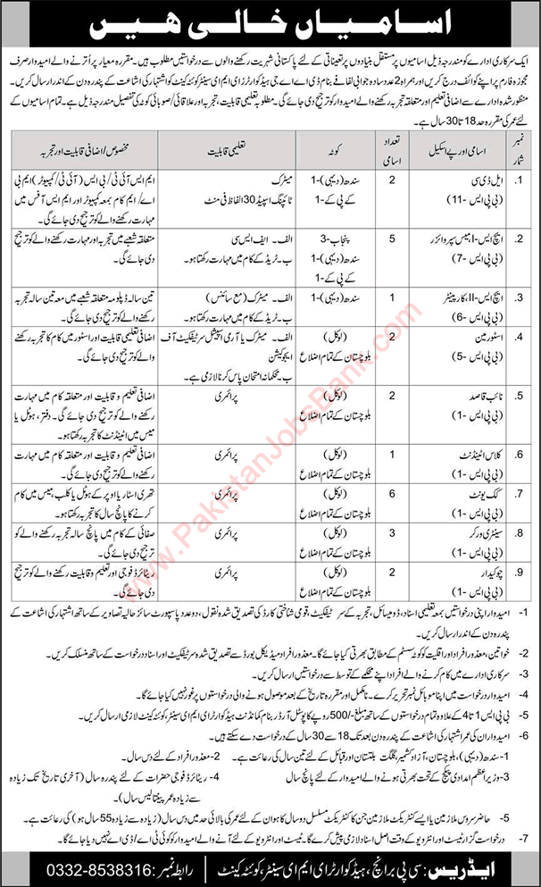 CP Branch HQ EME Center Quetta Jobs October 2023 Cooks & Others Pak Army Latest