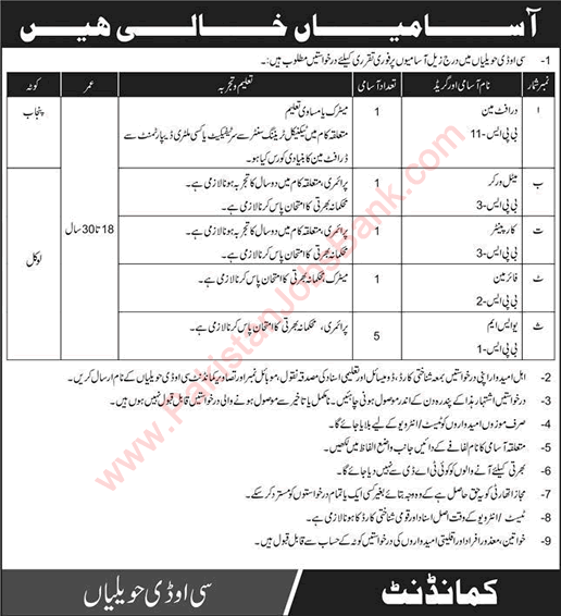 COD Havelian Jobs 2024 February Central Ordnance Depot USM & Others Pak Army Latest