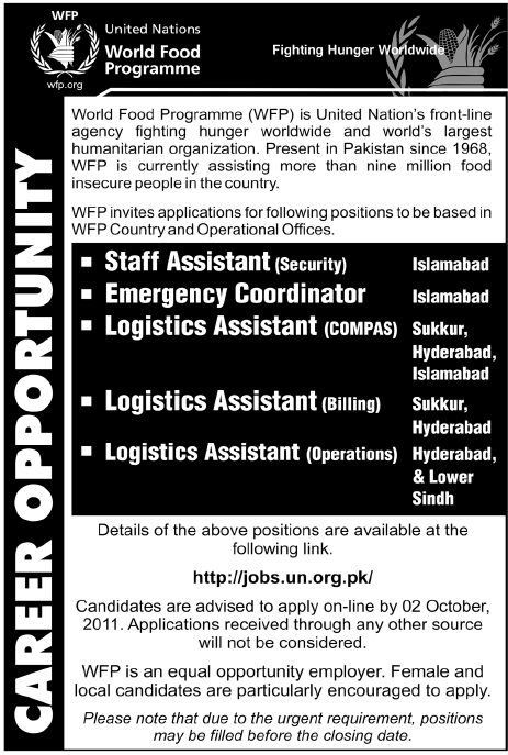 Jobs Opportunites in United Nations World Food Programme