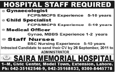 Hospital Staff Required