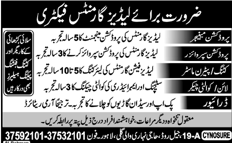 Garment Factory Required Staff