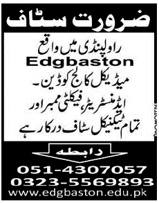 Edgbaston Medical College Required the Services of Administrator, Faculty Members and Technicians