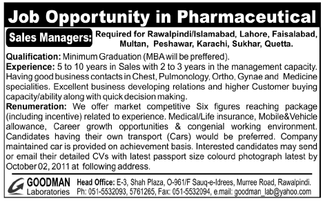 Job Opportunity in Pharmaceutical