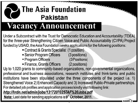 The Asia Foundation Pakistan Vacancy Annoucement