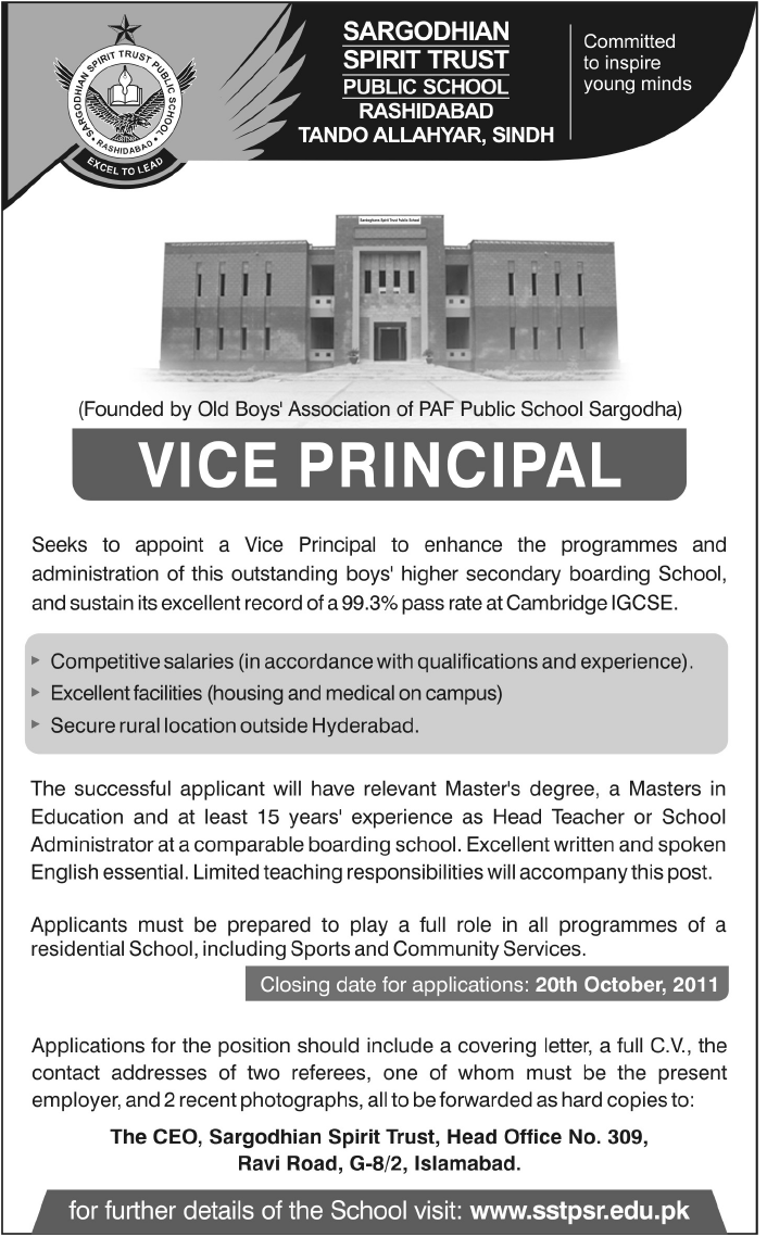 Vice Principal Required by Sargodhian Spirit Trust Public School