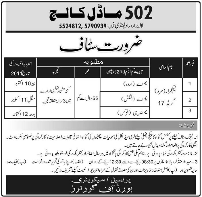 502 Model College Required Faculty