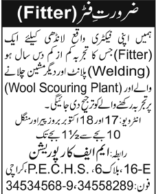 Fitter Required by M.F Corporation
