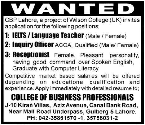 CBP Lahore Required Staff